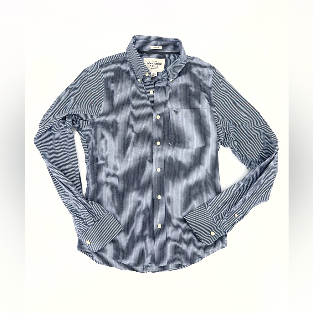 Abercrombie & Fitch Men's Blue Muscle Button Down Cotton Shirt Size Medium